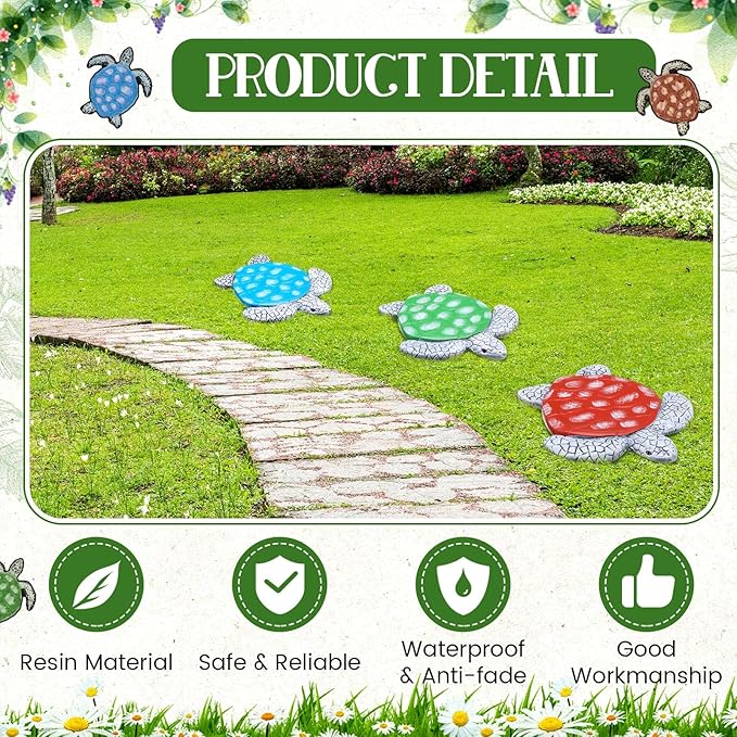 Yalikop 3 Pcs Turtle Stepping Stones Resin 7-10inch Decorative Stepping Stone Turtle Outdoor Garden Decorations for Garden Patio Walkway Sculpture Yard Art