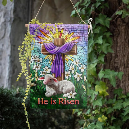Christian Easter Garden Flags for Outside 28x40 Double Sided He Is Risen House Flag Religious Easter Lamb Decor Stained Glass Cross Flag Lily Spring Outdoor Flag Large