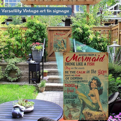 Mermaid Vintage Metal Tin Sign Funny Mermaid Poster for Home Decor 8x12 inch