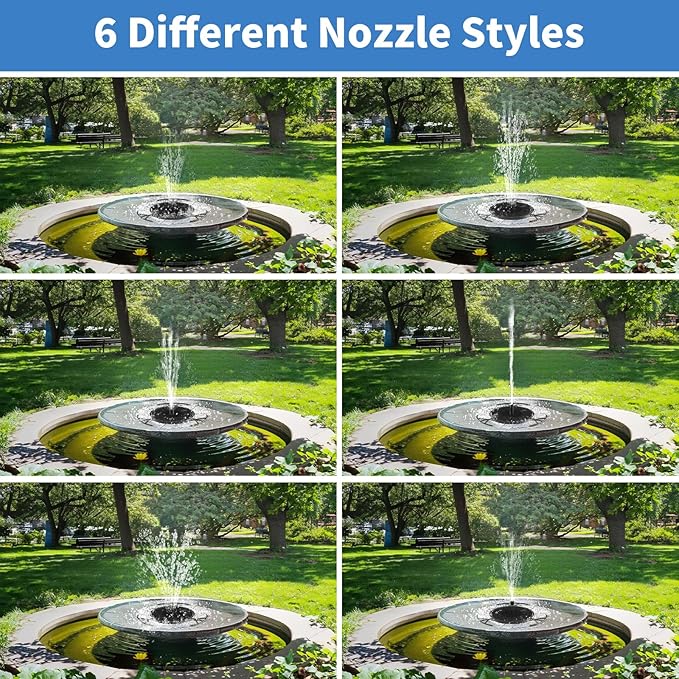 Pleneal 2W Solar Fountain Pump - Upgraded Solar Fountain for Bird Bath with 6 Nozzles, Outdoor solar Water Pump for Garden, Pond, Pool