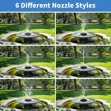 Pleneal 2W Solar Fountain Pump - Upgraded Solar Fountain for Bird Bath with 6 Nozzles, Outdoor solar Water Pump for Garden, Pond, Pool