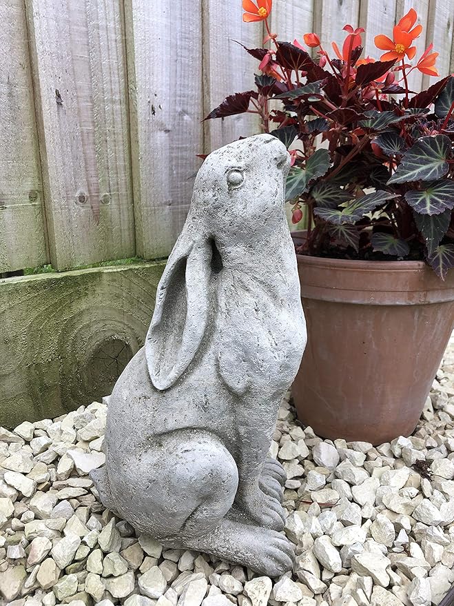 Burgess Home & Garden Rabbit Gazing Hare Stone Statue Animal Bunny Outdoor Decoration Lawn Garden Ornament Made in UK