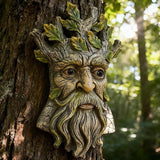 Teaeeno Whimsical Tree Face Garden Decoration, 9.8 in Tree Faces Decor Outdoor Wallmounted Statue Art with Leaf Features, Outdoor Decor Garden Accessory (Nature and Outdoors)