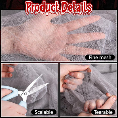 RunNico 200x36 Inch Large Size Gray Halloween Creepy Gauze Cloth Decoration,Spooky Fabric Cloth,Halloween Haunted Cheesecloth for Halloween Drapes,Stairway Decor,Outdoors Doorways Decorations