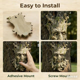 Tree Face Statue Outside Yard Outdoor Decoration, Fairy Tree Face Decor and Yard Decorations Accessory, Whimsical Wallmount Old Man Art with Moss, Fence Hanging Sculpture Orantments, 6.7" x 9.8" Gift