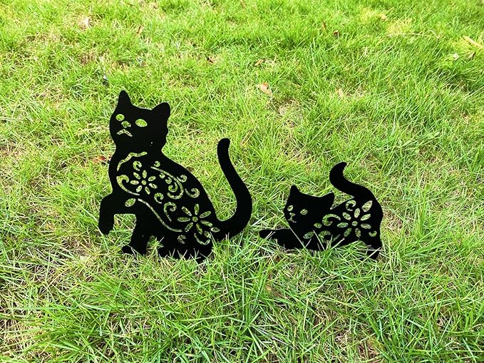 3 Pack Cat Decorative Garden Stake Metal Cat Garden Statues Black Cats Silhouette for Yard Outdoor Decor Lawn Ornaments
