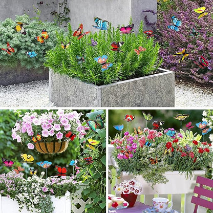 Augshy 75PCS Butterfly Decorations Stakes, Garden Butterflies Stakes Garden Ornaments PVC Waterproof for Outdoor Patio Decor Yard Lawn Home Decor Party Supplies Assored Size