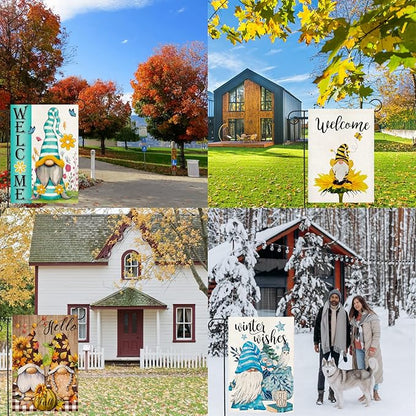 Gnome Garden Flags 12x18 Double Sided, Set of 12 Yard Flag for Outside Seasonal Garden Flag Outdoor Holiday Farmhouse Decorations Flags for All Seasons (Gnome)