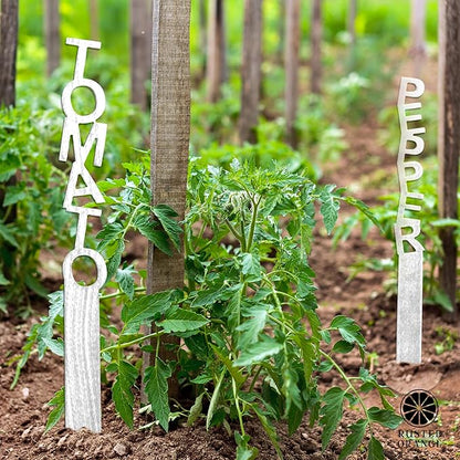 Spell It Out Personalized Metal Garden Plant Markers - Set of 7 - 80 Plant Varieties - Vertical Stacked Name Stakes for Herbs, Vegetables & Flowers - Durable Labels for Over