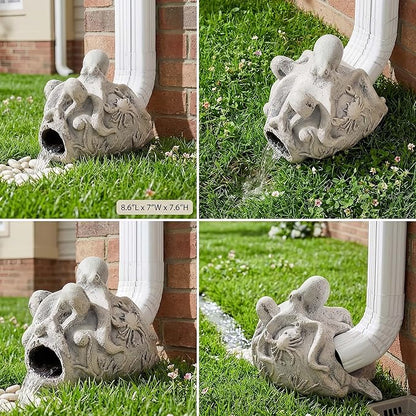 Real Octopus Gutter Downspout Extender Statue, Garden Ornament, Fish Decorative Gutter Extension Downspout, Perfect Rain Diverter for 3"x4" Downspouts, Eco-Friendly Resin, Outdoor Decor Gift