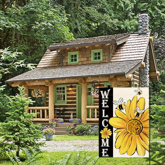 AVOIN colorlife Spring Summer Bee Sunflower Garden Flag 12x18 Inch Double Sided, Welcome Holiday Yard Outdoor Decoration