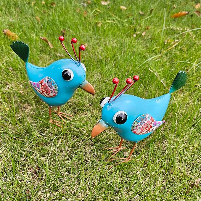Blue Jay Garden Statue Metal Outdoor - Standing Bird Yard Art Sculpture, Lawn Ornament Decor for Patio Garden, Housewarming Birthday Gift for Her, Women