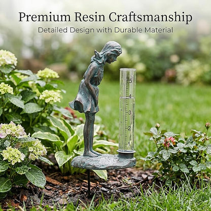 Topadorn Rain Gauge Garden Stake Outdoor Glass Cute Professional Raingauge for Lawn Yard Patio Lady Angel Decor 2oz, 3.5" W x 3" D x 11.5" H