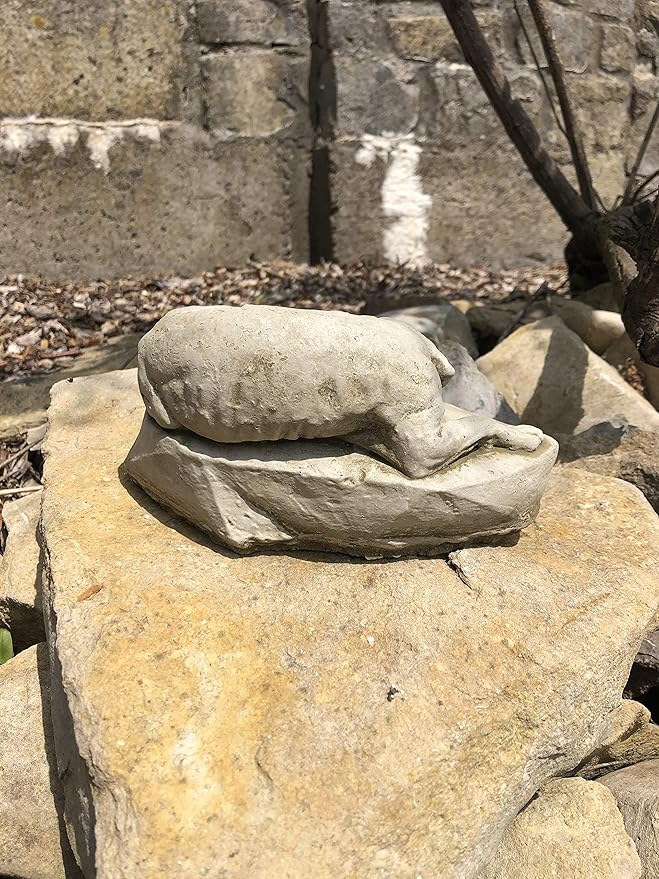 Sleeping Dog Statue | Reconstituted Stone Animal Concrete Garden Decor Lawn Ornament - Made in UK