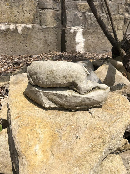 Sleeping Dog Statue | Reconstituted Stone Animal Concrete Garden Decor Lawn Ornament - Made in UK