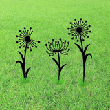 GLOBLELAND 3pcs Dandelion Mental Garden Stakes Black Silhouette Flower Decorative Yard Stakes Spring Trees Metal Outdoor Art Decor for Yard Patio Lawn Walkway Ornament