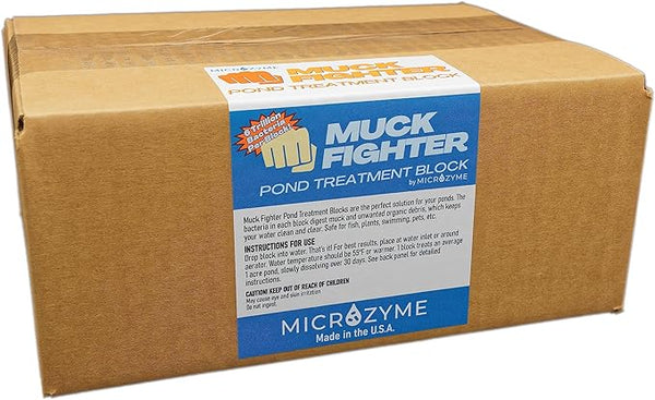 Muck Fighter Pond Treatment Block | Lasts 30 days | Natural Pond Bacteria & Sludge Decomposing Enzymes | Water Clearing Odor Eliminating Microbes | Safe for Fish, Pets, & Recreation (4-pack)