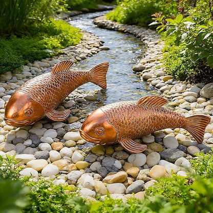 Teaeeno Set of 2 Antique Koi Fish Statue, Outdoor Garden Sculpture for Patio, Backyard, Pond, and Home Decor (Red)