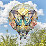 Butterfly Wind Spinners Outdoor - 3D Steel Stainless Flower Hanging Decor Garden Yard Patio Indoor Outside Art Ornaments 12 Inch Kinetic Sculpture Birthday for Women Mom Wife