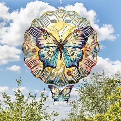 Butterfly Wind Spinners Outdoor - 3D Steel Stainless Flower Hanging Decor Garden Yard Patio Indoor Outside Art Ornaments 12 Inch Kinetic Sculpture Birthday for Women Mom Wife