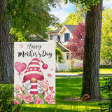 Heyfibro Happy Mother's Day Gnome Garden Flag 12x18 Double Sided Burlap, I Love Mom Flower Rose Love Heart Yard Banner for Spring Outside Outdoor House Mothers Day Decoration (ONLY FLAG)