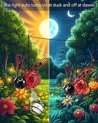 Lighted Outdoor Display - Solar Powered Hanging Bee Decor with Bouncy Springs - Outdoor Hanging Solar Lights for Christmas Garden, Yard, Patio, Porch (Red)