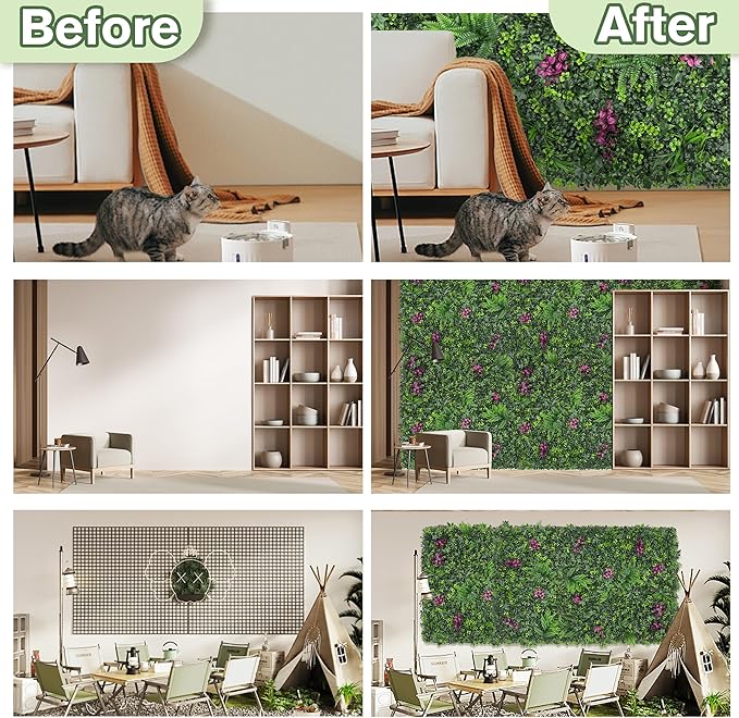 Greenery Grass Wall Boxwood Plant Roll: 48"x128"(43 SQFT) with UV Resistant Green Leaves Faux for Interior Wall, Greenery Backdrop,Garden and Indoor Outdoor Wall Panel Covering Privacy