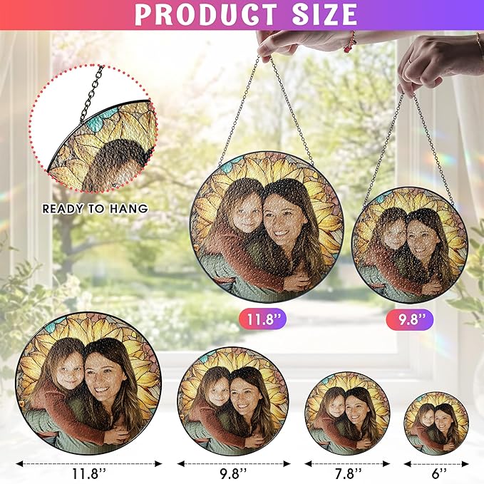 Personalized Stained Glass Suncatcher for Mom, Custom Stained Glass Mothers Day, Customize Mom Suncatcher for Window, Mothers Day Ideal Gift for Family from Grandkids on Mother Day Birthday Christmas