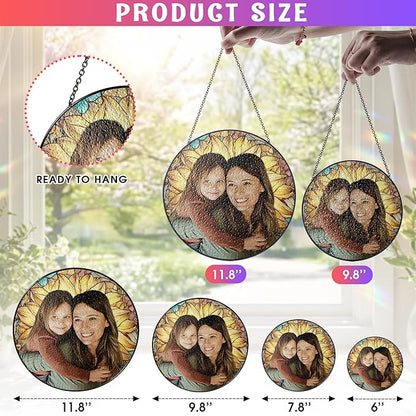 Personalized Stained Glass Suncatcher for Mom, Custom Stained Glass Mothers Day, Customize Mom Suncatcher for Window, Mothers Day Ideal Gift for Family from Grandkids on Mother Day Birthday Christmas