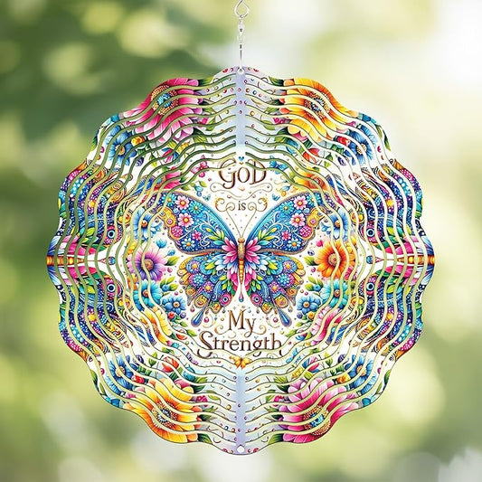 Metal Wind Spinners Outdoor - Butterfly Gifts 3D Stainless Steel Wind Spinner 12 Inch Flower Decor for Patio Lawn Garden Yard Hanging Kinetic Ornaments Gift for Women Mom Grandma Wife Friends
