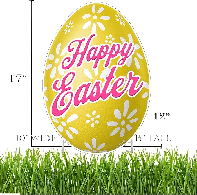 Happy Easter Classic Yard Sign Home Decor Lawn Decoration With Stakes Easter Egg (Yellow)