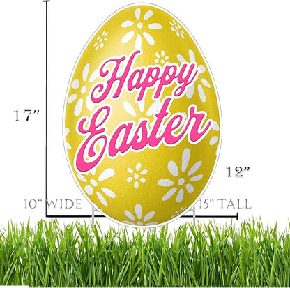 Happy Easter Classic Yard Sign Home Decor Lawn Decoration With Stakes Easter Egg (Yellow)
