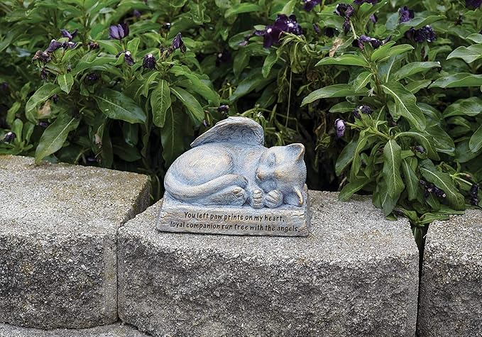 Roman 5.5" L Cat with Angel Wings Garden Statue, Decorative Stone, Memorial Gift