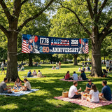 250th Anniversary USA Banner 120 x 20 Inches America 1776-2026 250 Years Birthday Banner American Flag Statue of Liberty Designs Patriotic Party Home Decorations for Outdoor Indoor Yard Garden Lawn