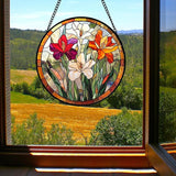 Stained Glass Window Hanging - Colorful Flower Suncatcher for Door Garden Home Decor Wildflowers Sun Catcher Christmas Birthday for Friend Lovers Women Mom Nana 7.8 in