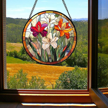 Stained Glass Window Hanging - Colorful Flower Suncatcher for Door Garden Home Decor Wildflowers Sun Catcher Christmas Birthday for Friend Lovers Women Mom Nana 6.3 in