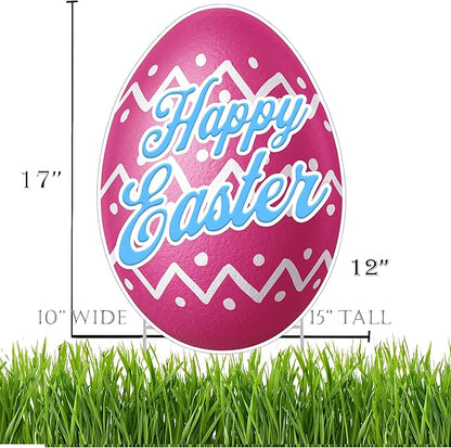 Happy Easter Classic Yard Sign Home Decor Lawn Decoration With Stakes Easter Egg (Pink)