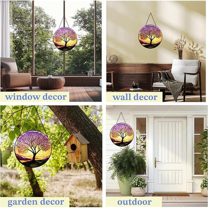 Stained Glass Suncatcher Purple Tree of Life Window Hangings Colored Glass Suncatcher Crafts Kits for Indoor Garden Decoration Christmas Home Decor Gift for Lovers 6.3 in
