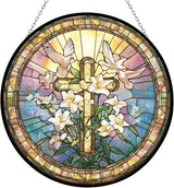 Easter Cross Stained Glass Window Hanging Sun Catcher Halloween Haning Ornament Decoration Christmas Birthday Gifts for Lover, Friends
