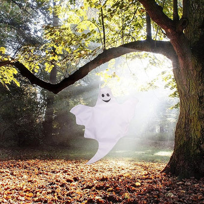 Skylety 2 Pcs 32 Inch Outdoor Halloween Ghost Decorations Tree Hanging Windsock White Flying Ghosts for Indoor Outdoor Tree Front Yard Porch Lawn Garden Pillar Party Decorations (Classic Style)