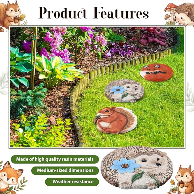 Cinnvoice 3 Pack Garden Stepping Stone Outdoor, Decorative Dimensional Resin Stepping Stones for Patio Pathway Landscaping Walkway Sculpture Yard Backyard Lawn(Animal,10 Inches)
