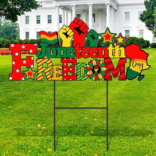 Amyhill Juneteenth Outdoor Decor Garden Stakes Happy Juneteenth June 19th Freedom Day Welcome Yard Signs Decor African American Independence Day Sign for Outside Lawn Yard Party Decorations Supplies