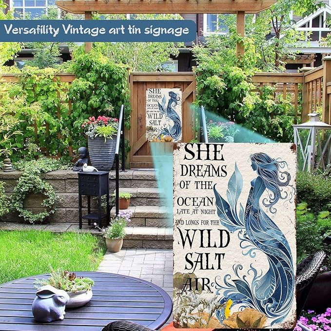 Mermaid Metal Sign Mermaid Dreams Retro Tin Sign Vintage Ocean Decoration for Home Bars and Restaurant wll gift 8x12 inch