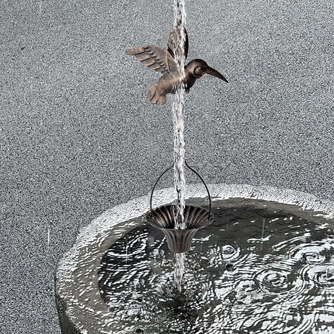 Lotus Rain Chain, 6.5FT Rain Chain Gutters, Adjustable Rain Catcher Chain with 10 Cups, Rain Chain Downspouts for Outdoor Gutter (Hummingbird)