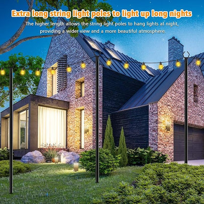 LETIANPAI 4 Pack String Light Poles,10 Ft Light Poles for Outside String Lights,Outdoor Lights Pole with Fork,Metal Poles Stand for Patio Deck Backyard