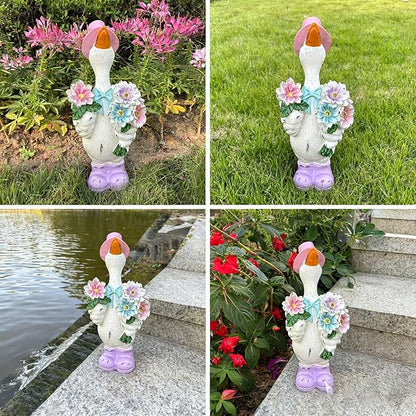 Outdoor Solar-Powered Goose Statue – Garden Goose Decor with Solar Light, Resin Solar Garden Statue Waterproof for Lawn Patio Porch Yard– Goose Figurine Gift for Mom, Grandma, Women Garden Lovers