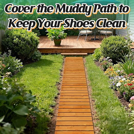 8.2ft Wooden Garden Pathway - Weather Resistant Carbonized Pine Roll Out Decorative Walkway, Boardwalk Pathway Pavers for Outside Stepping Stones Outdoor Flooring Patio Pool Backyard (Orange)