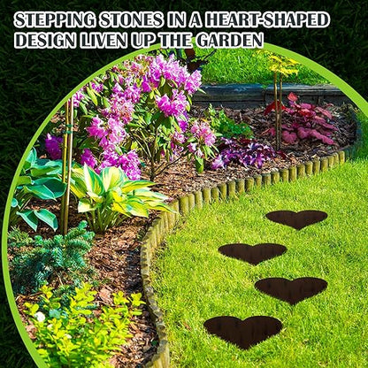 Tandefio 3 Pcs Heart Garden Stepping Stones Brown Cast Iron Stepping Stones Rustic Style Outdoor Stones for Garden Walkway Outside Decorative Decor, 12 Inches