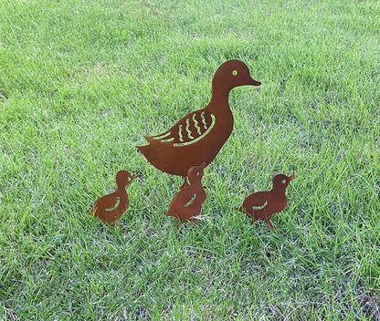 Duck Metal Stake Decorative Garden Stakes Duck Silhouette Garden Statues for Yard Outdoor Lawn Patios Garden Decoration, Set of 4