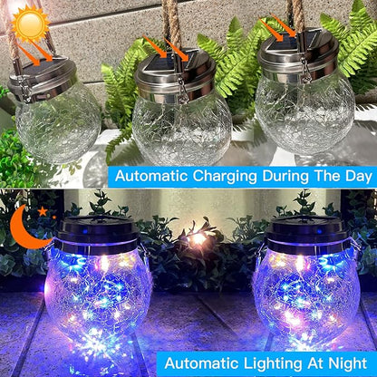 Hang Outdoor Solar Lights Waterproof, 30LED Cracked Glass Ball Decorative Lanterns, Solar Powered Landscape with Handle for Tree Yard Patio Fence House Holiday Decor, Birthday Gift for Women